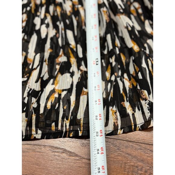 Abstract Print M/L Long Sleeve Maxi Dress Boho Tiered Chiffon Black Gold White - Picture 12 of 14